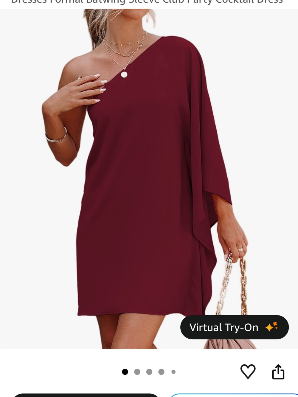 One-Shoulder Batwing Sleeve Dress - Burgundy